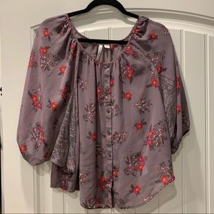 LC Lauren Conrad Purple Floral Flowy Blouse